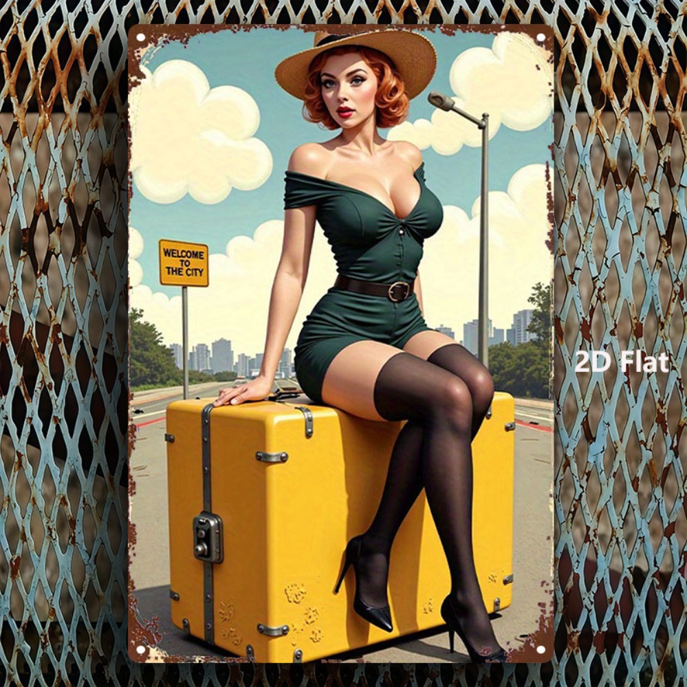 Home Bar And Kitchen - Vintage Beauty with Suitcase Metal Sign