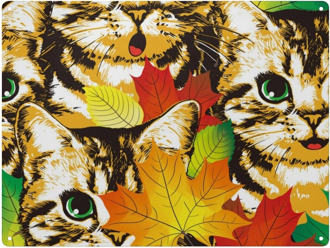 Home Bar And Coffee - Metal Tin Sign, Autumn Kittens Cat