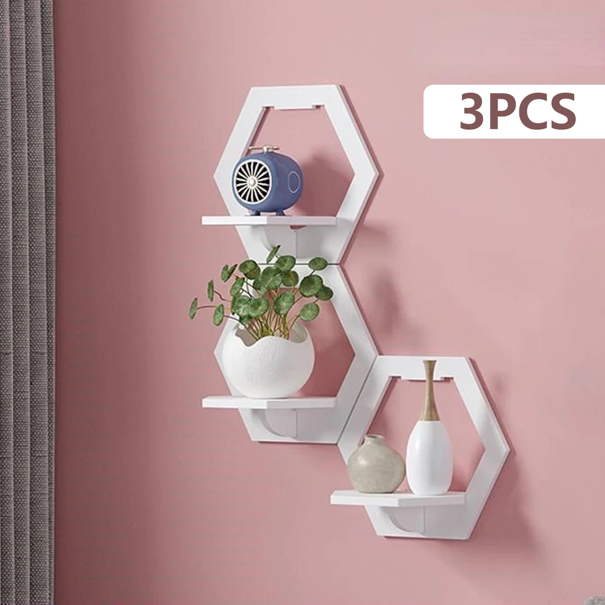 Home Bar Shelves - 3Pcs Hexagon Wall Shelf Punch Free