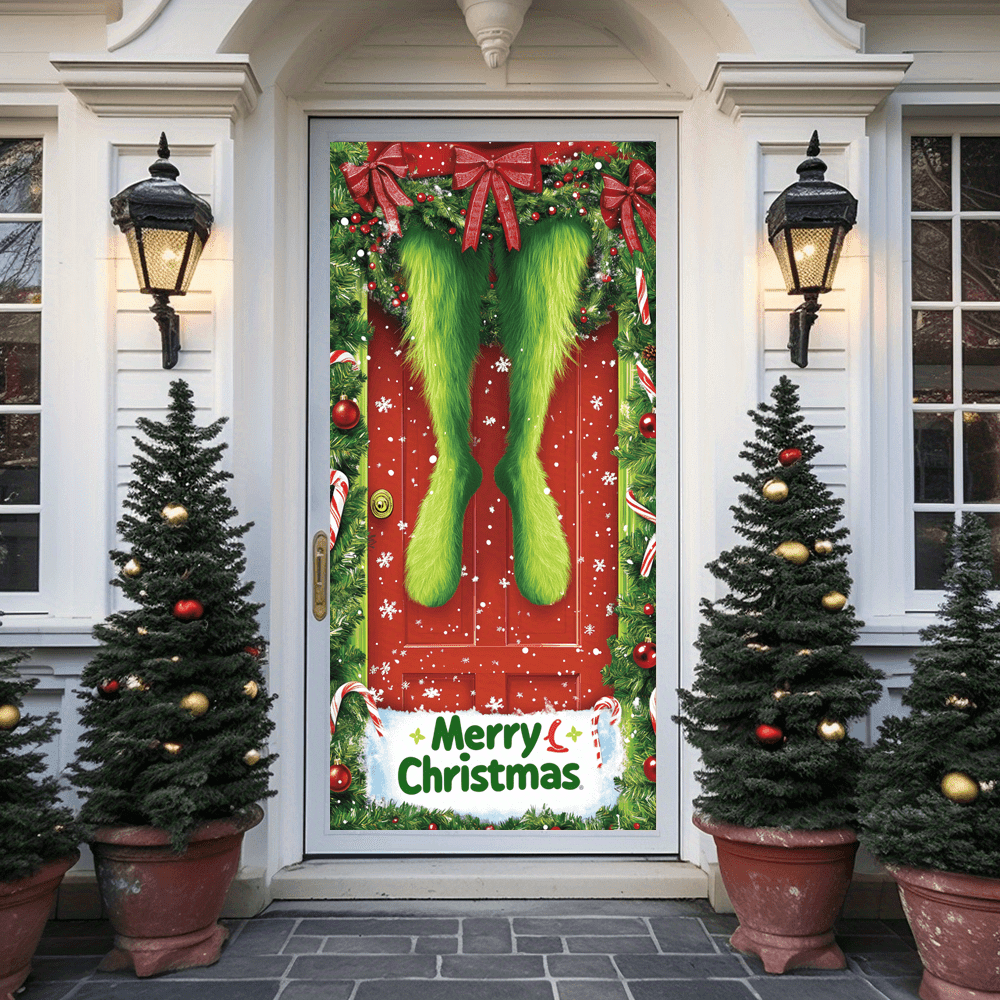 Home Bargains - Cute green Christmas monster door curtain,