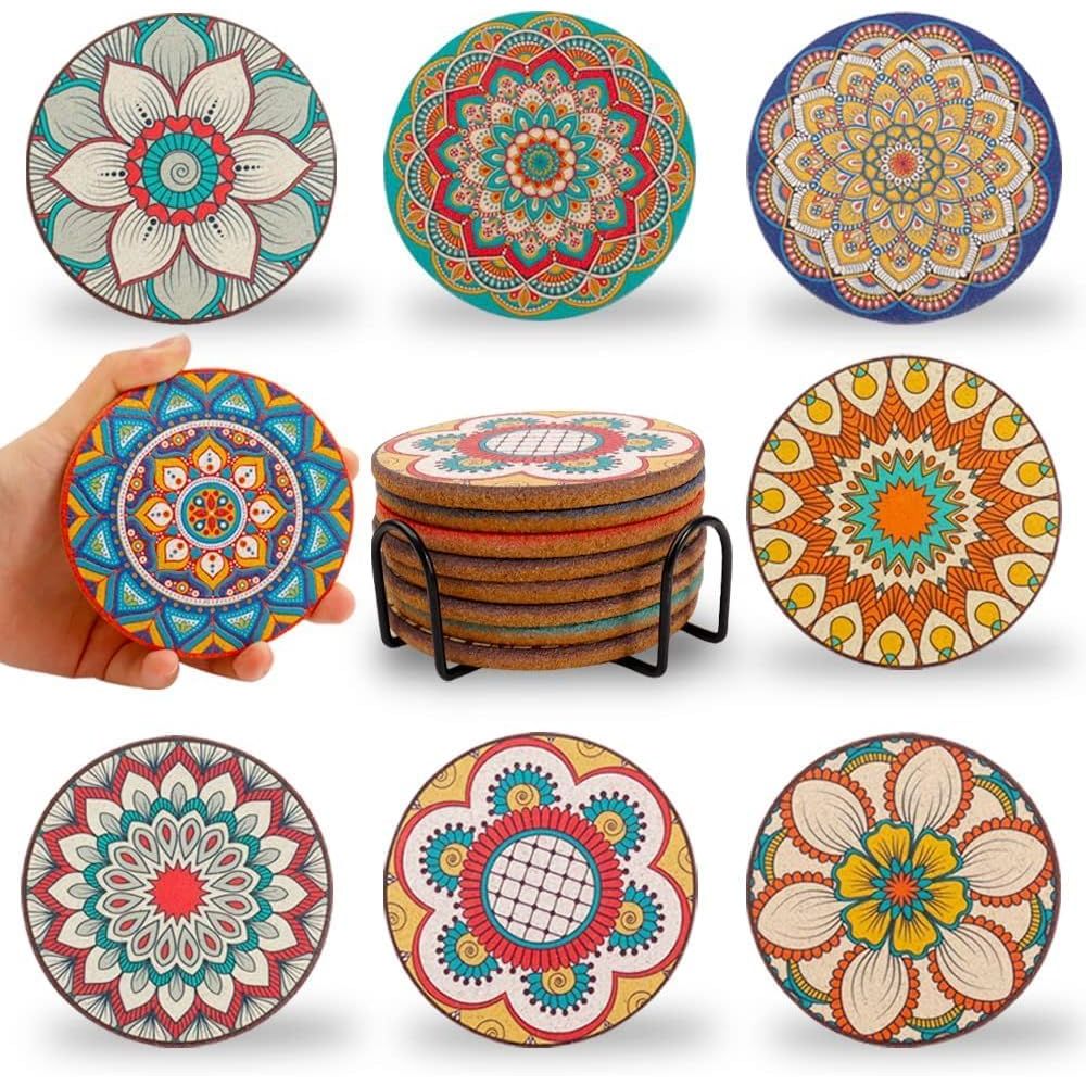 Home Bar Set - Set of 8 Round Colorful Coasters