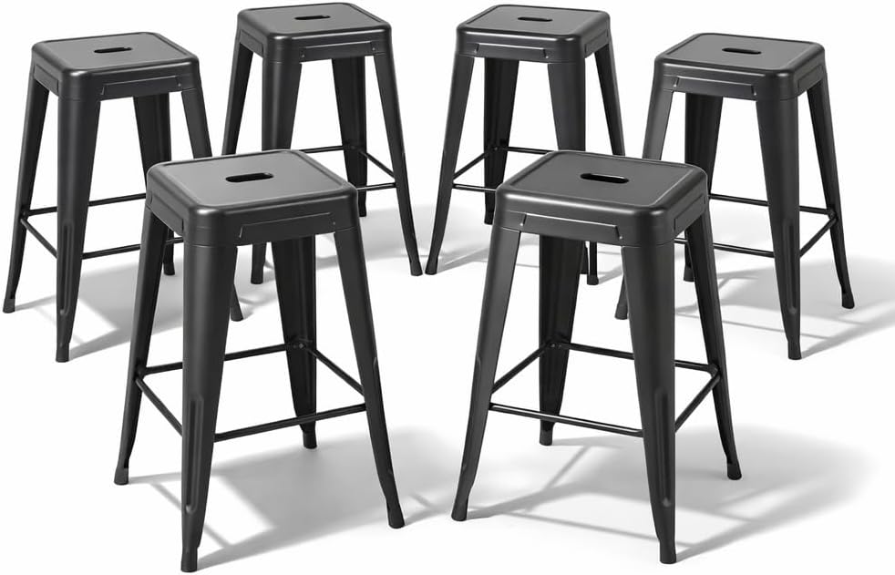 Home Bar Seating - Midnight Black Metal Counter Height Stools