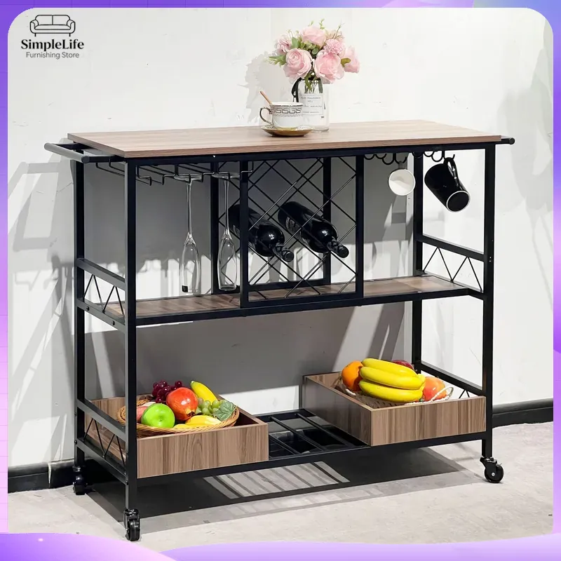 Home Bar Shelves - Multifunctional Kitchen Cart with Storage Shelves