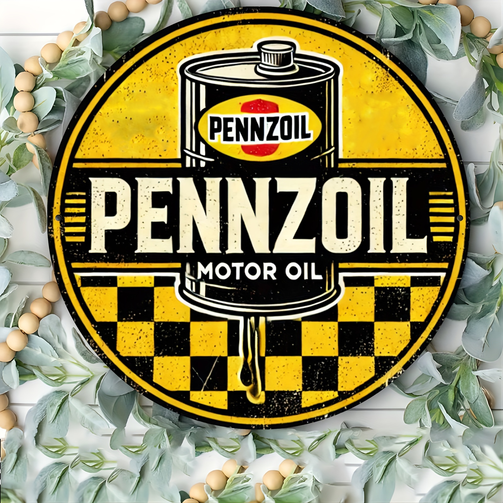Home Bar Accessories - 7.8 Inch Vintage Round Aluminum Pennzoil