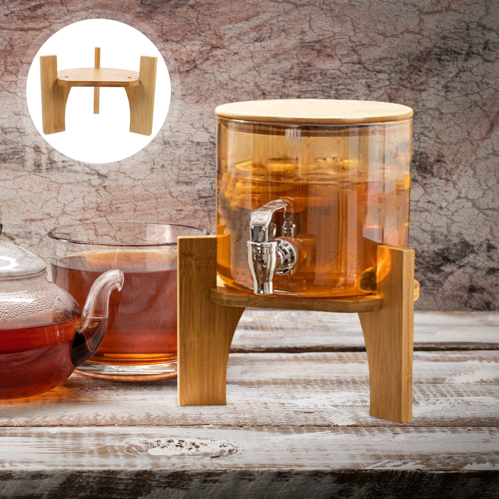 Home Bar Shelves - Stylish Wood Beverage Dispenser Stand Strong