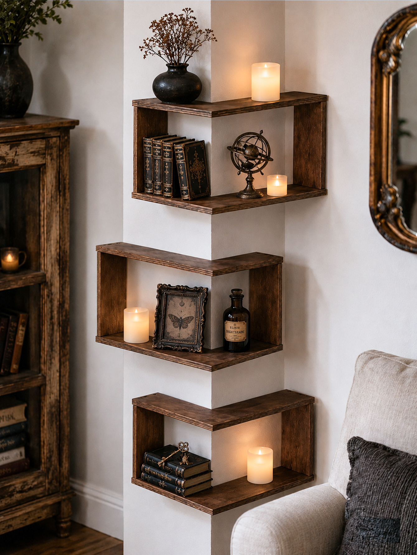 Home Bar Shelves - 1, 2pcs Rustic Corner Wall Shelf