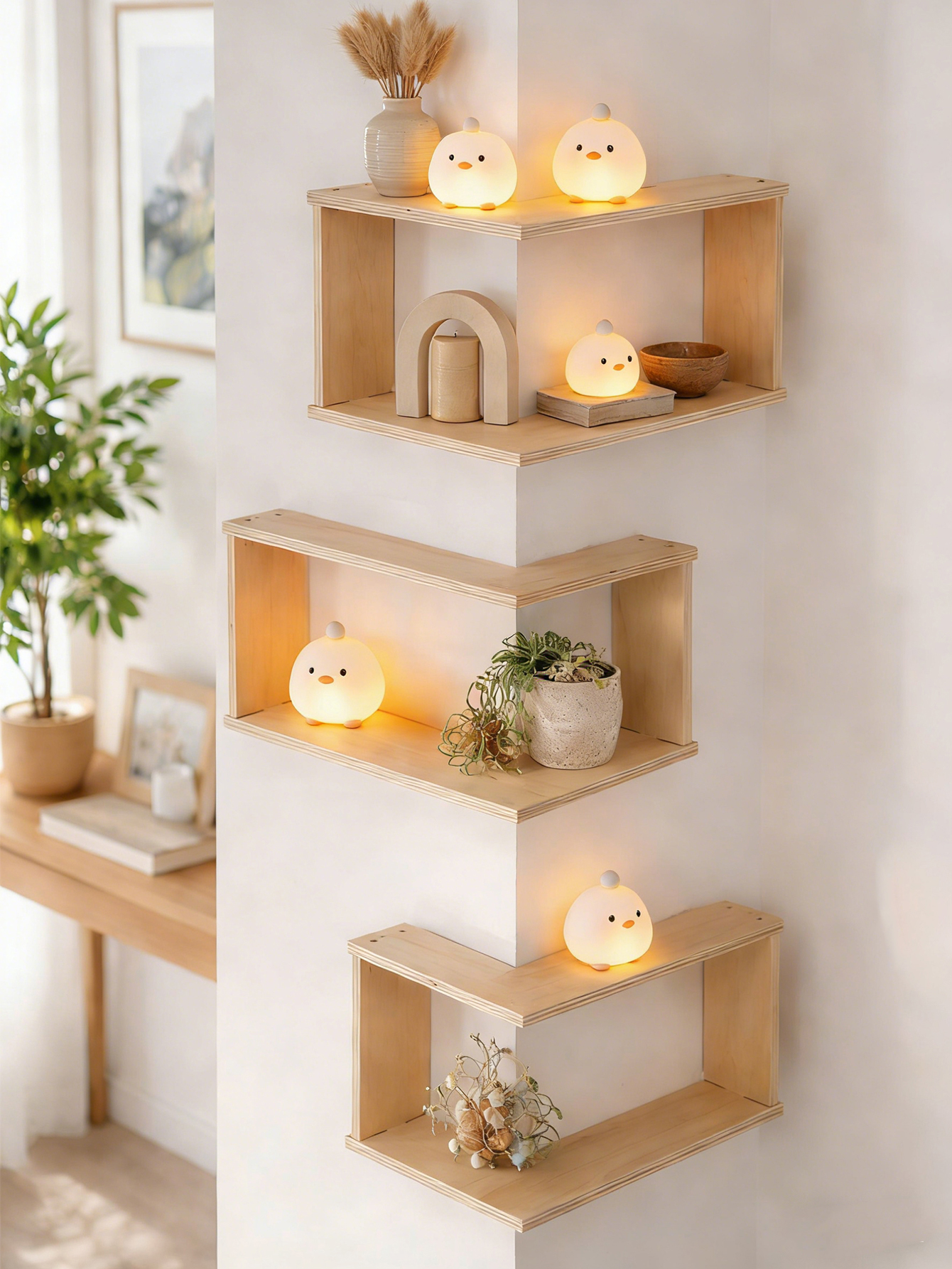 Home Bar Shelves - Corner Floating Wooden Shelves Wall Mounted
