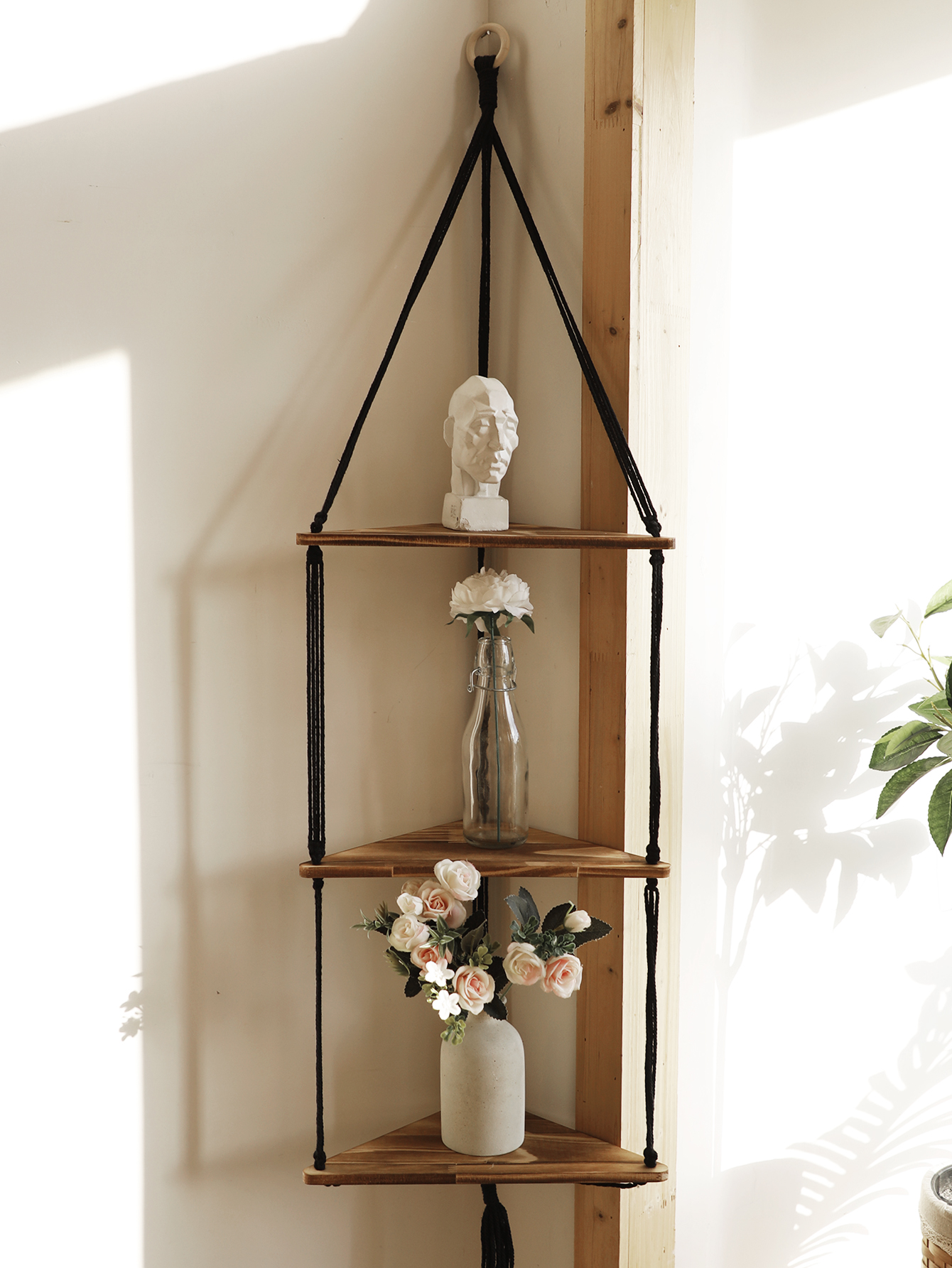 Home Bar Shelves - Wooden Corner Shelf Wall Decor Pot