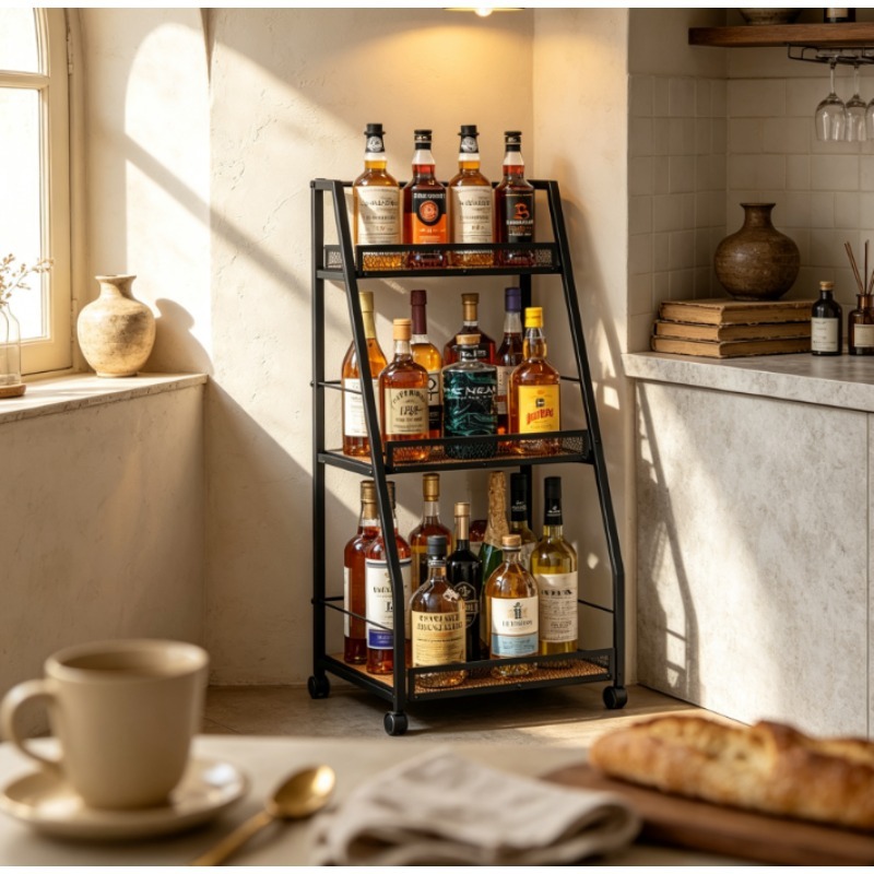 Home Bar Shelves - 3-Tier Ladder Wine Rack Freestanding Floor