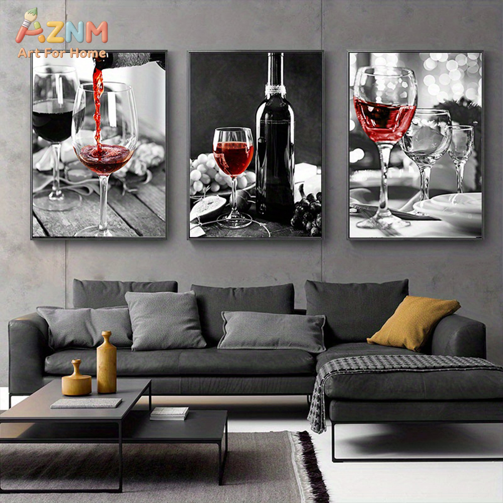 Home Bar Set - 3PCS Red Wine Glass Black White