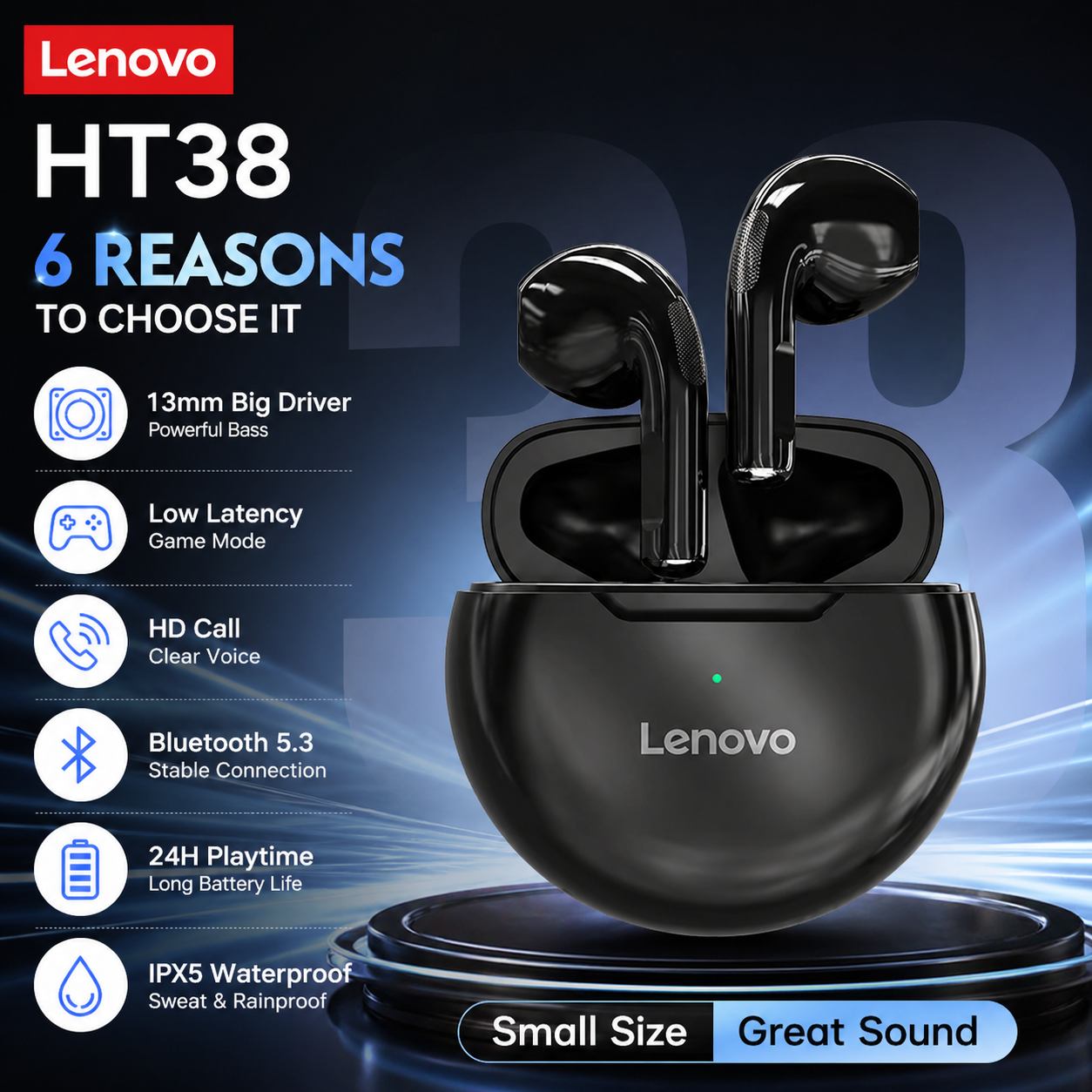 Home Bar Iphone - Lenovo HT38 TWS Bluetooth Earphone Mini