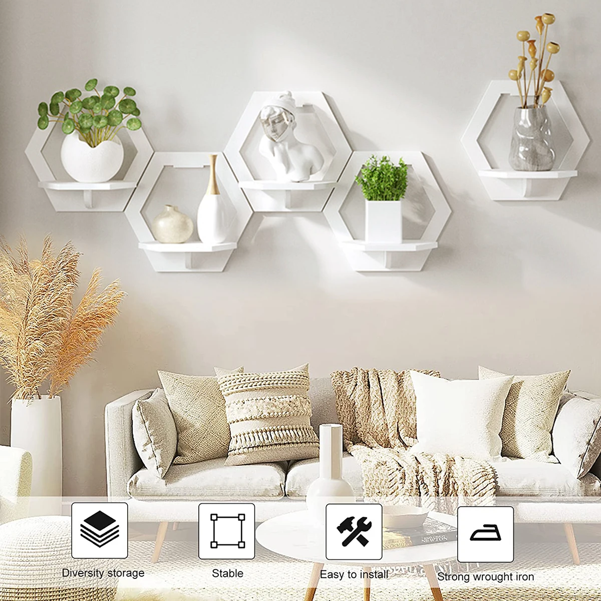 3Pcs Hexagon Wall Shelf Punch  - огляд і ціна Home Bar Shelves