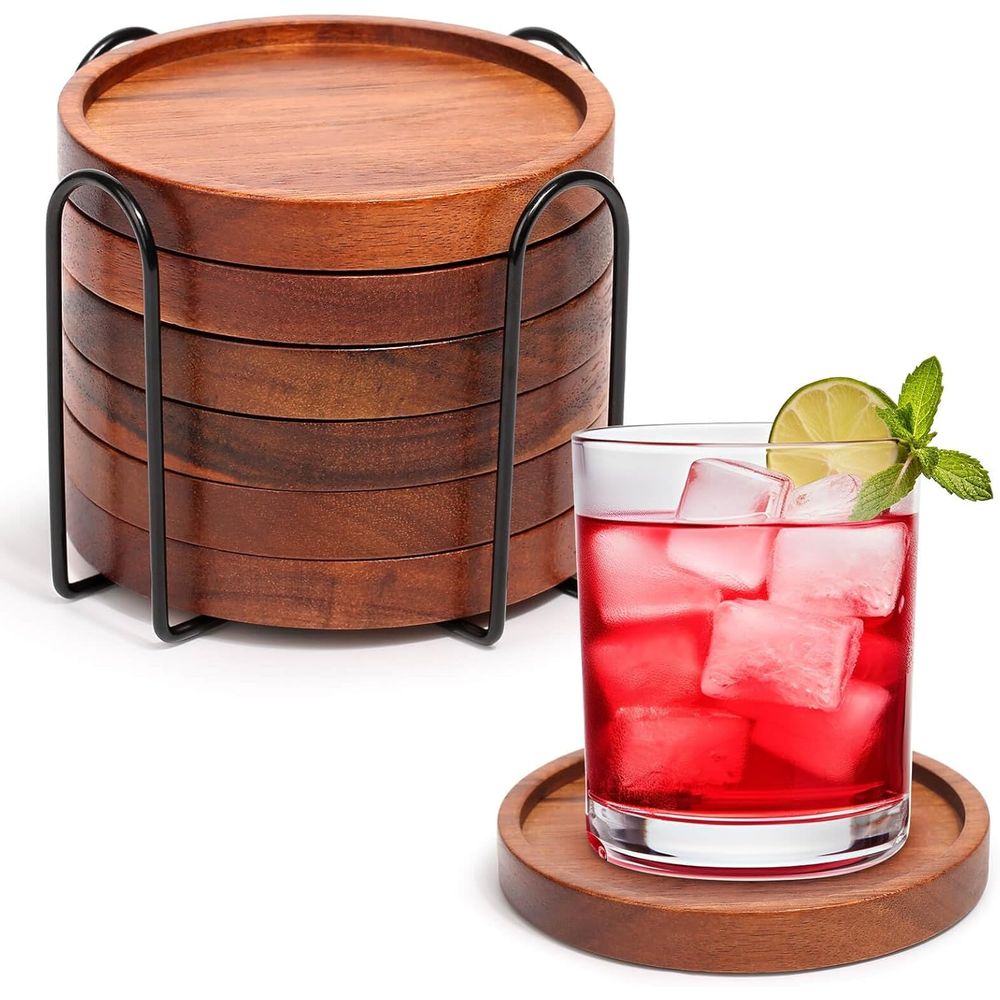 Set of 6 Acacia Wood Coasters  - огляд і ціна Home Bar Set