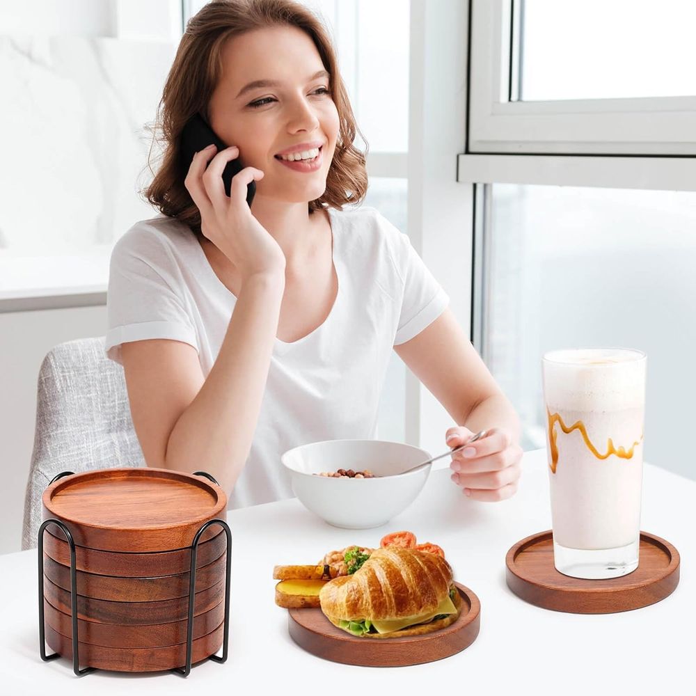 Set of 6 Acacia Wood Coasters  - огляд і ціна Home Bar Set
