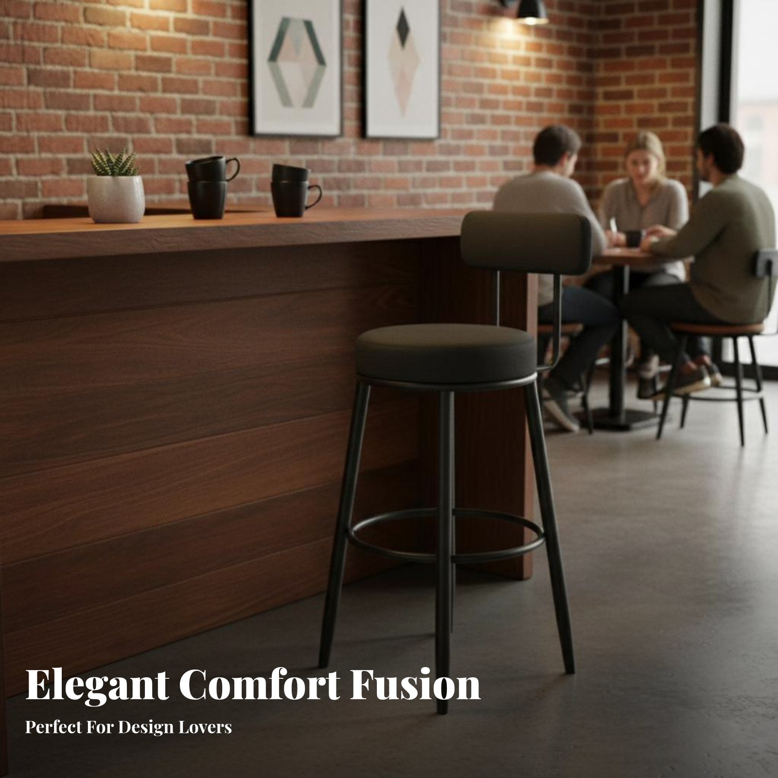 Upholstered Stool with Low Rea - огляд і ціна Home Bar Seating