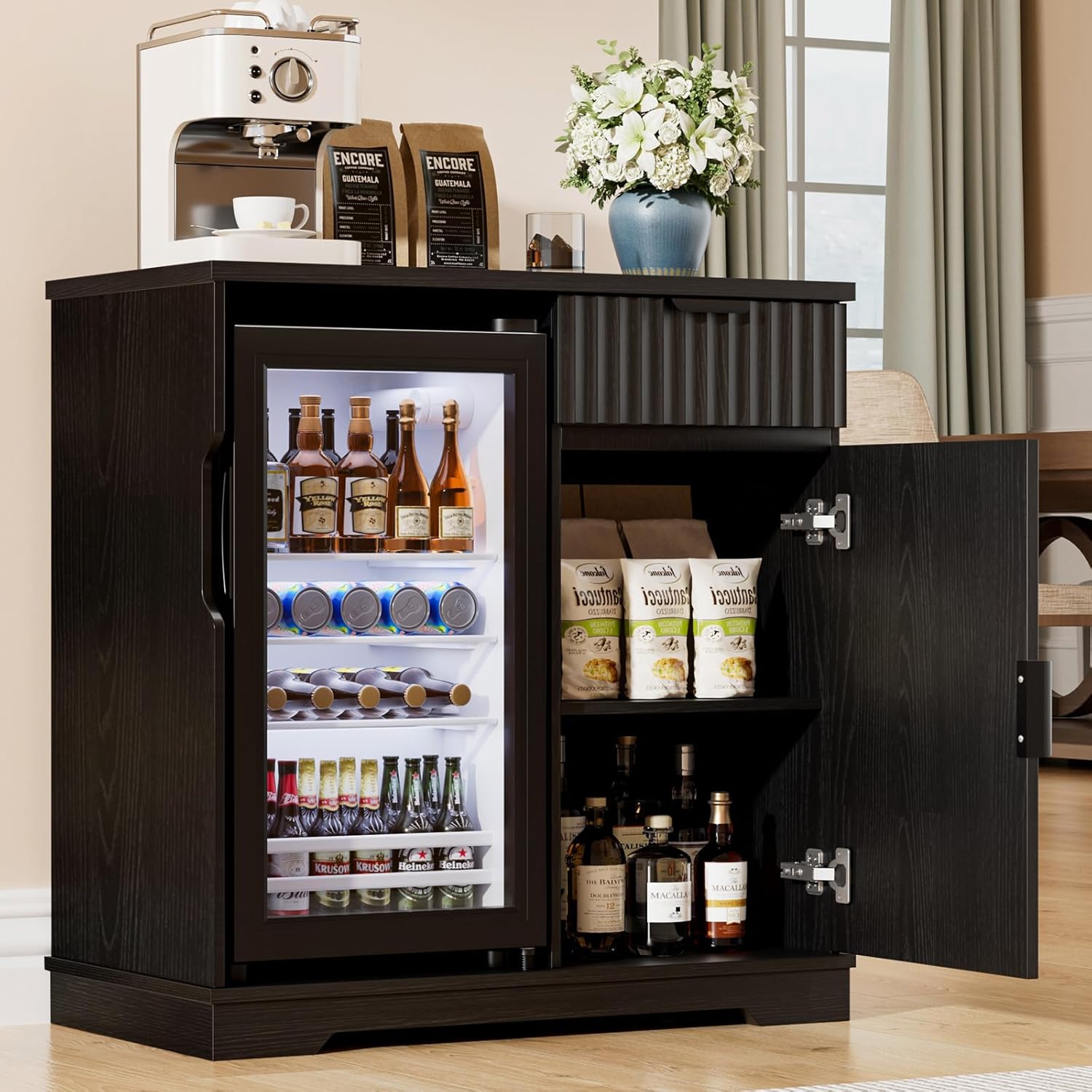 Fluted Coffee Bar Cabinet with - огляд і ціна Home Bar And Fridge