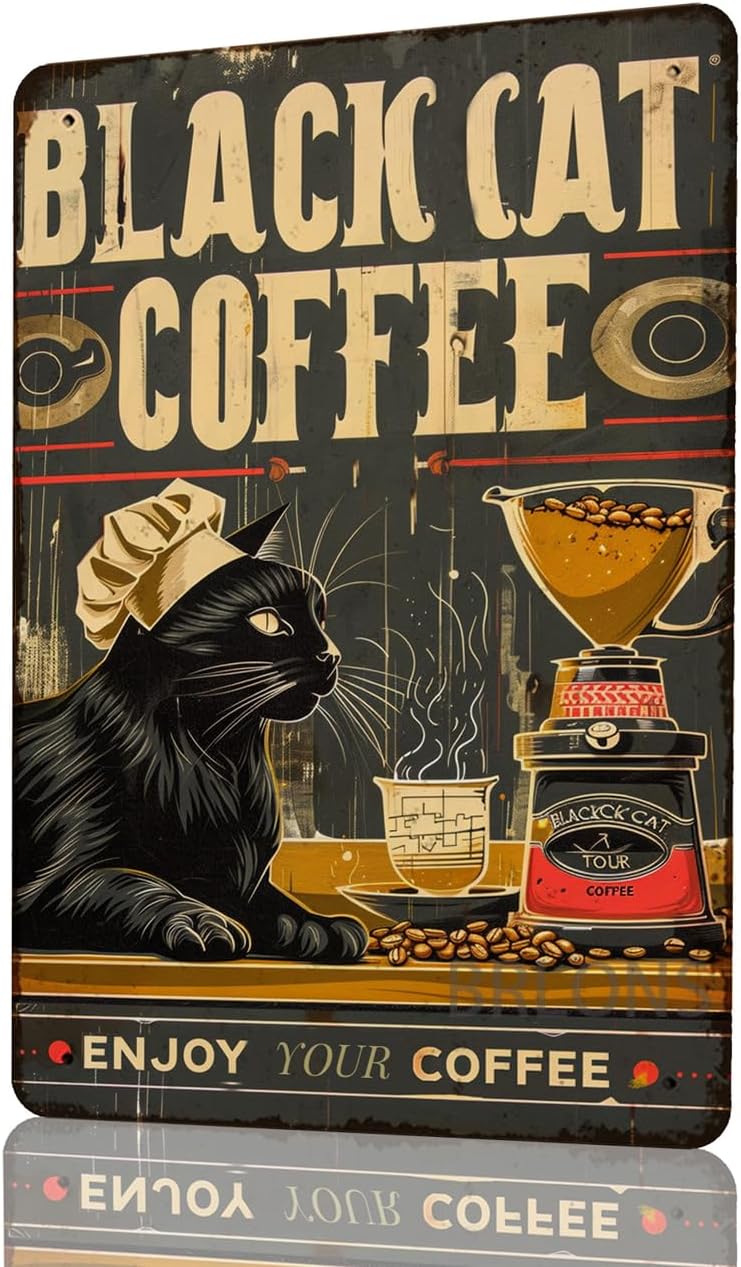 Metal Tin Sign Black Cat Coffe - огляд і ціна Home Bar And Coffee