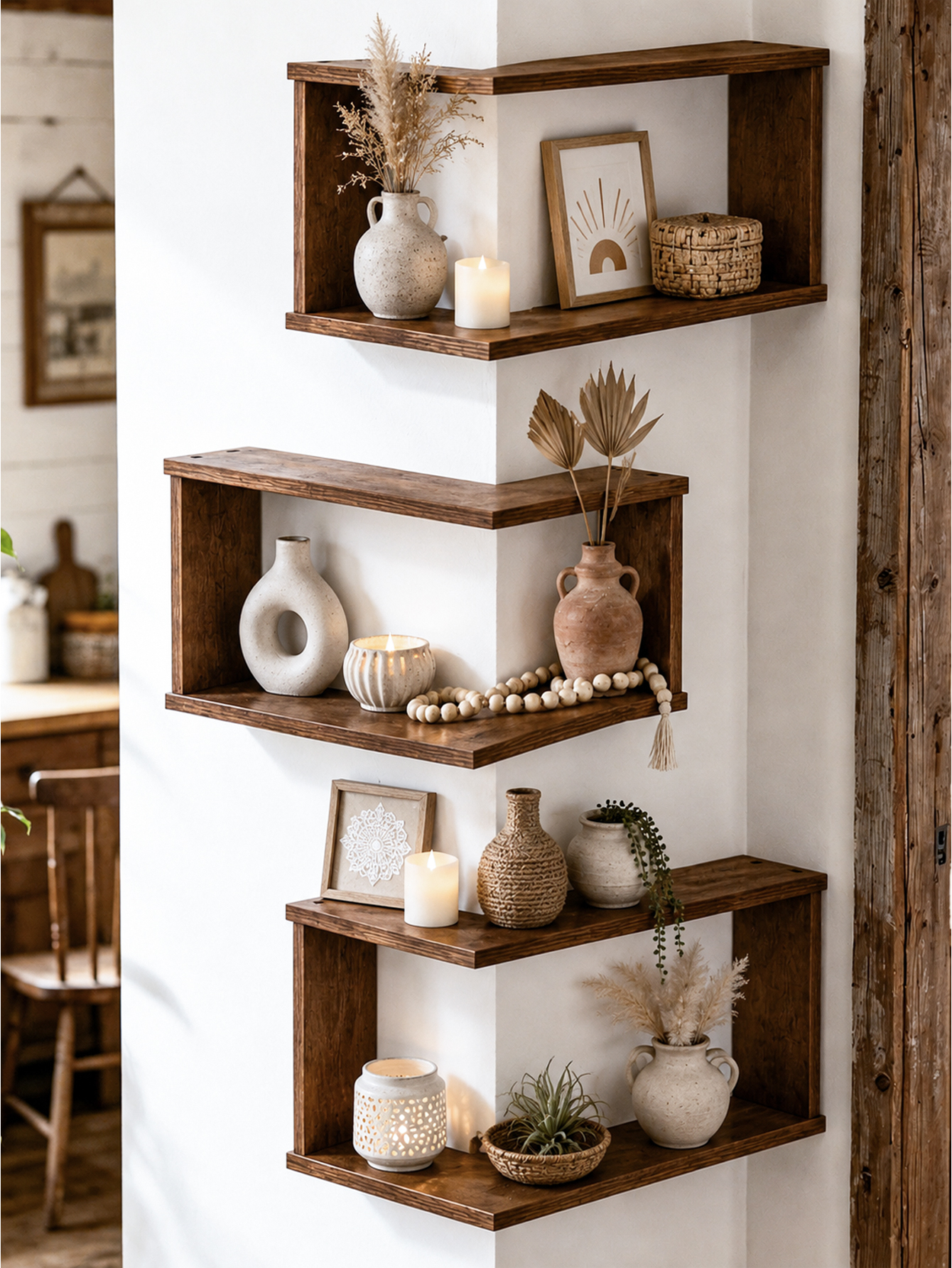 1, 2pcs Rustic Corner Wall She - огляд і ціна Home Bar Shelves