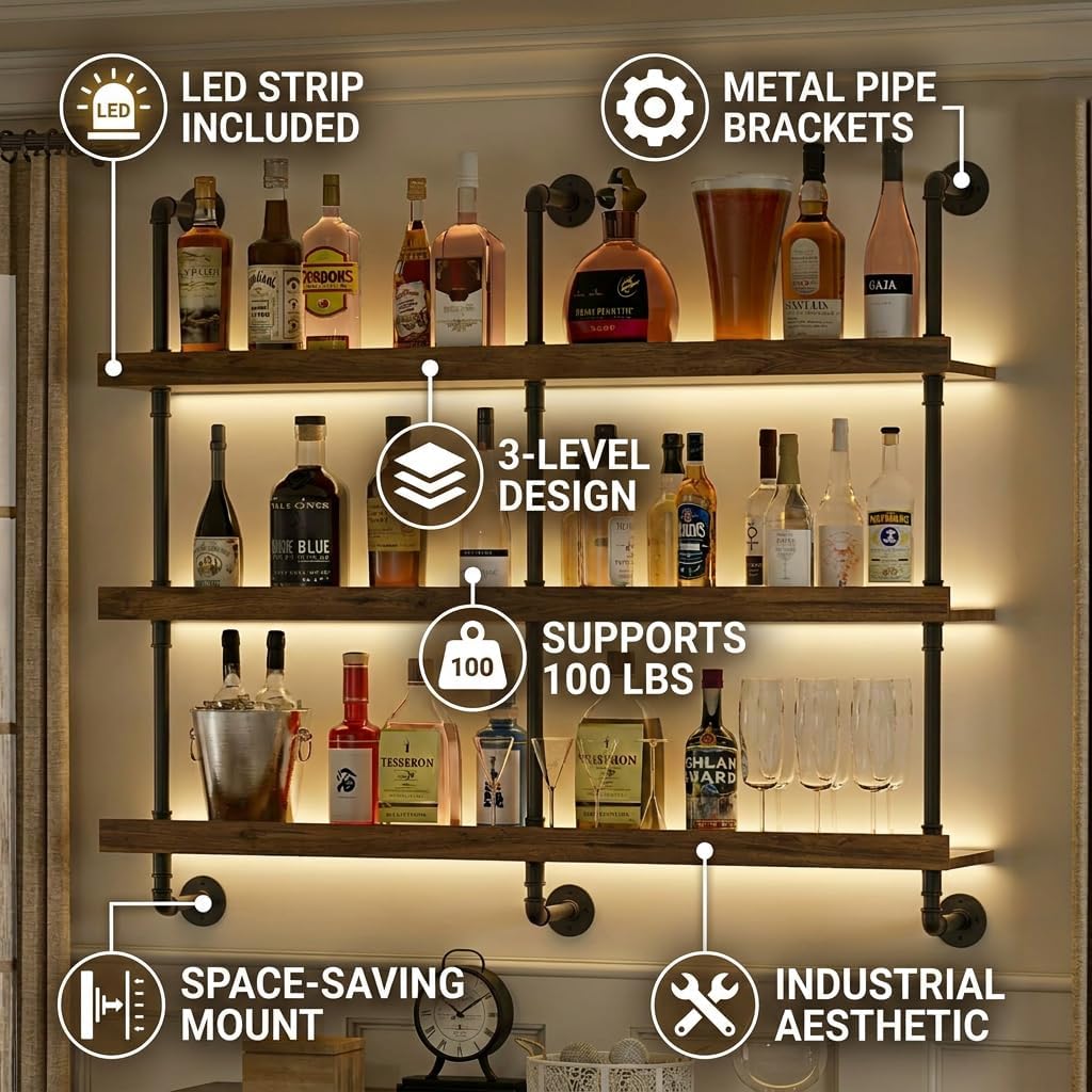 Wall Mounted Wine Rack With LE - огляд і ціна Home Bar Shelf
