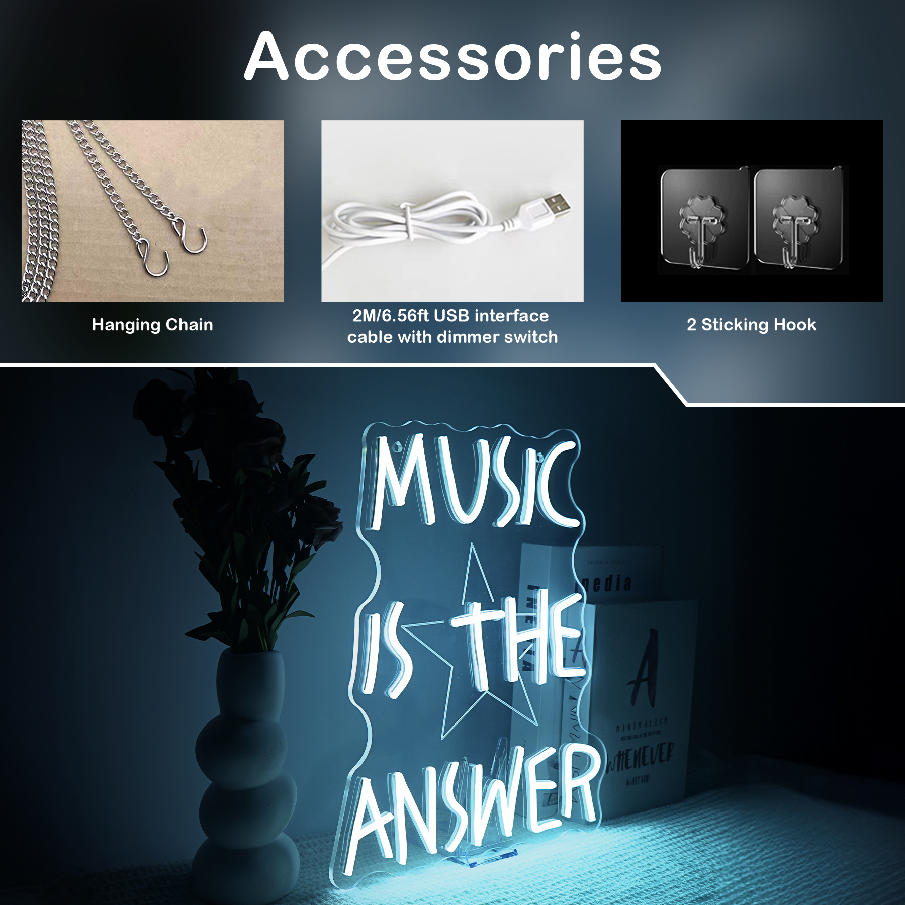 Music Is The Answer Neon Sign  - огляд і ціна Home Bar Word