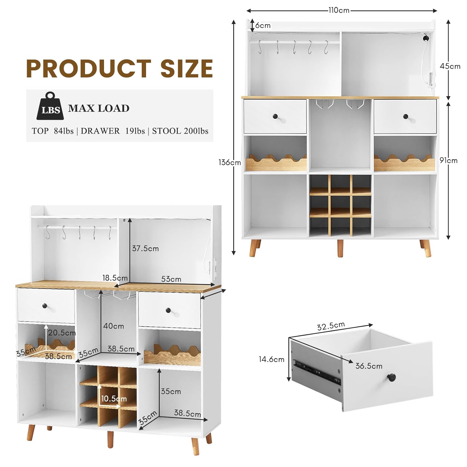 Wine Bar Cabinet with Power Ou - огляд і ціна Home Bar Shelves